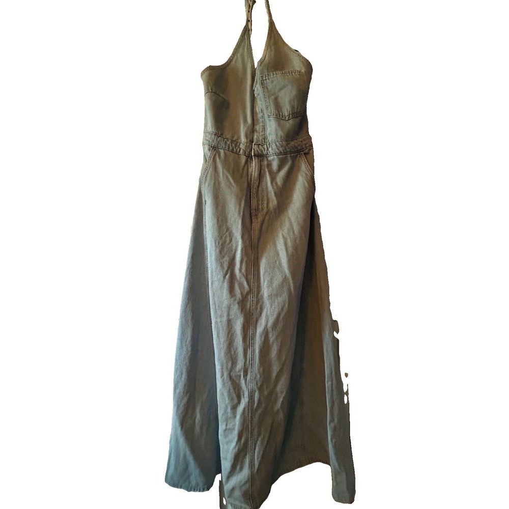 Universal Thread Denim Halter Dress Size 8 Light Wash Open Back Boho Festival